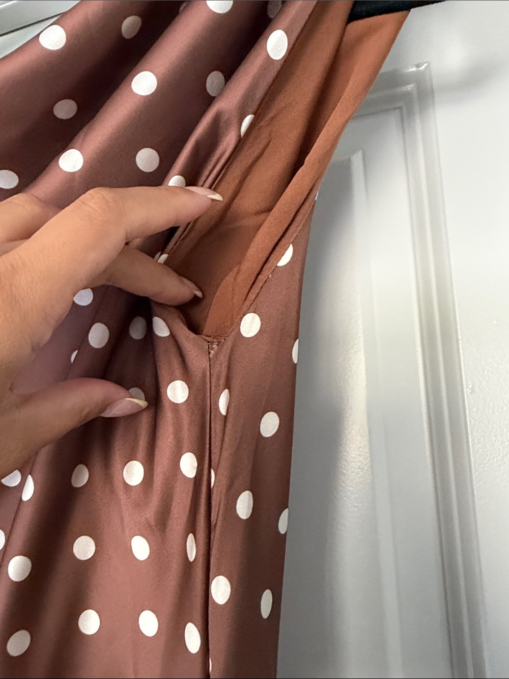 Brown Polka Dot Cowl Neck Midi Dress - Picture 9 of 15